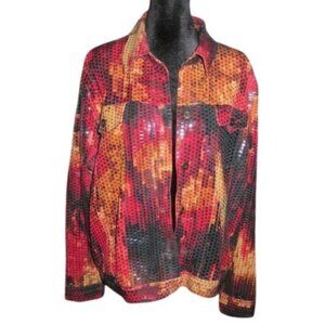 Elementz Long Sleeve Boho Button Up Blouse Shimmering Evening Wear size XL